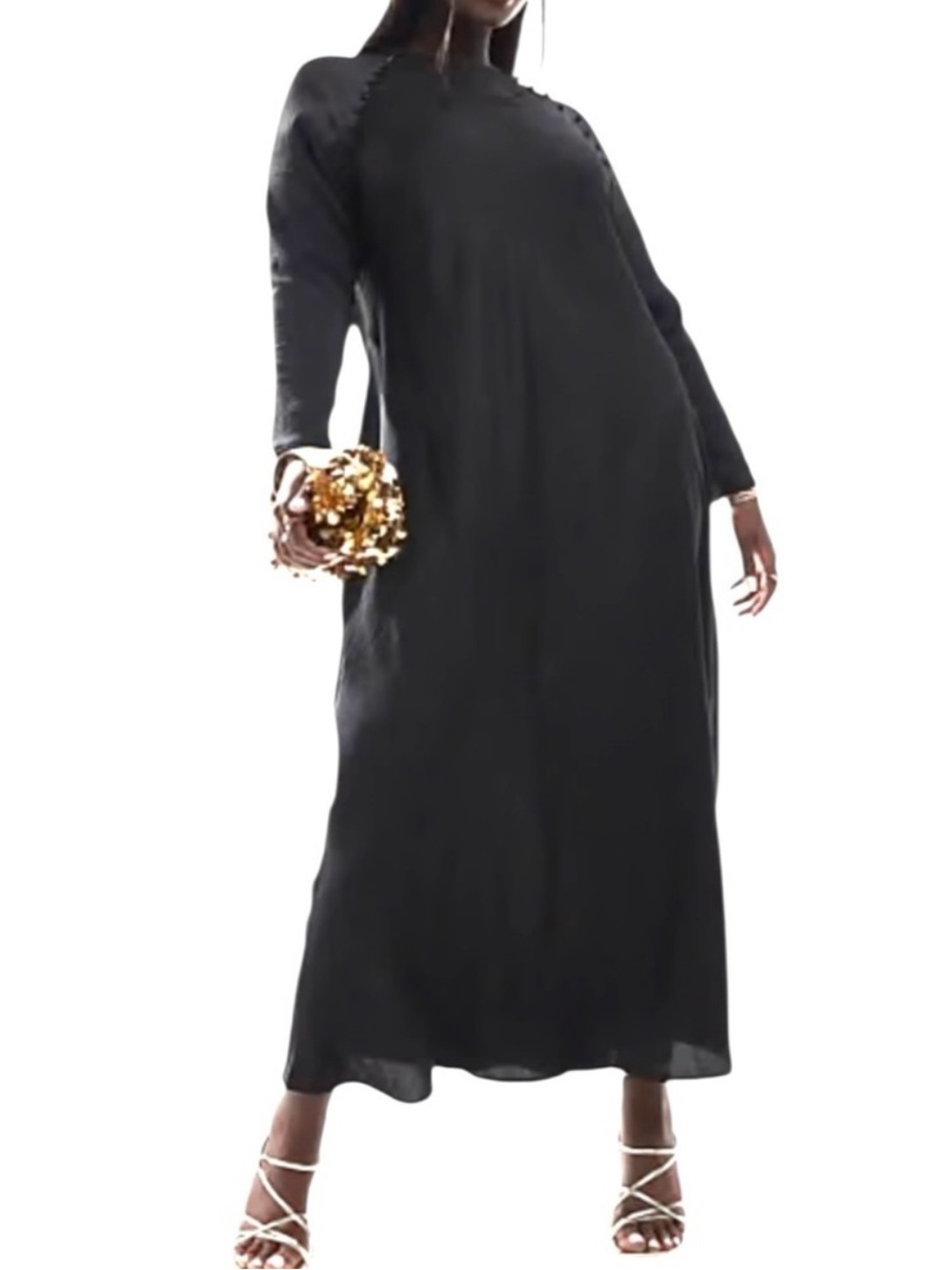 Asos Design Black Long Maxi Button Detail Dress Size 14 New